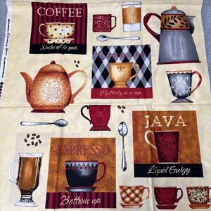 Coffee-Themed Cotton Fabric Panel by Clothworks 22x46"